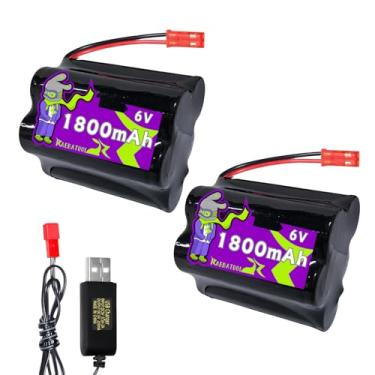 Imagem de Raebatuol Bateria recarregável 6V 1800mAh Ni-Cd 2+3 trapézio afiada com plugue JST (vermelho), apto para carro de brinquedo, barco, avião, sharver, etc. com carregador (5*AA)