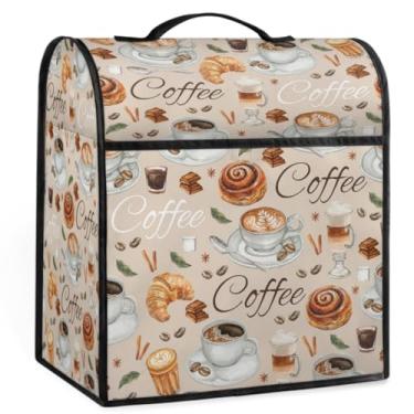 Imagem de Tampa para batedeira de cozinha de 6 a 8 litros, capas de cafeteira com estampa de café, capa contra poeira para batedeira com alça superior, capas para pequenos eletrodomésticos de cozinha