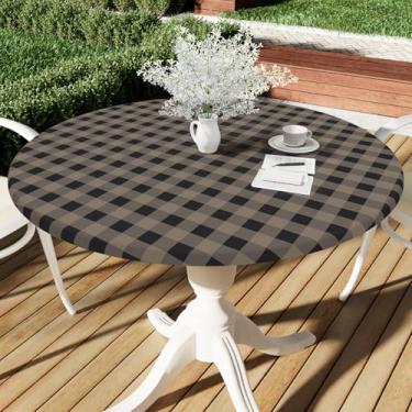 Imagem de Smiry Toalha de mesa redonda de piquenique, toalhas de mesa elásticas à prova d'água de vinil para mesas de 91 a 112 cm, capa de mesa xadrez de búfalo com forro de flanela para jantar, acampamento, ao