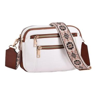Imagem de Bolsa transversal feminina pequena, de couro vegano moderno com bolsas de ombro ajustáveis, Branco/Marrom, Bolsas transversais