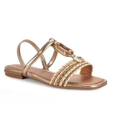 Imagem de Sandália Feminina Mississipi Rasteira Detalhe Metalico Trançado Bronze 35