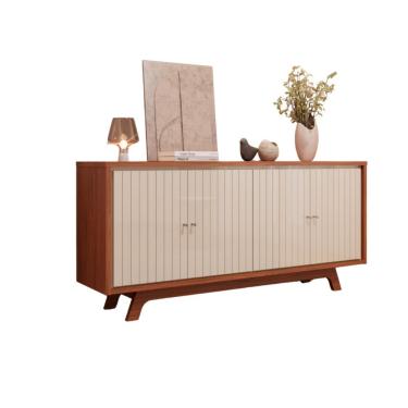 Imagem de Buffet Aparador Bancada Soleil Moderno Para Sala 4 Portas Freijo Com Off White