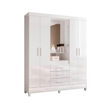 Imagem de Guarda Roupa Grande Quarto Capri 4 Portas 3 Gavetas Espelho Rosa