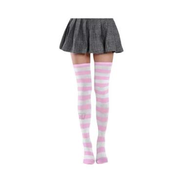 Imagem de Meias De Algodão Estampadas Acima Do Joelho Para Mulheres, Meias Altas