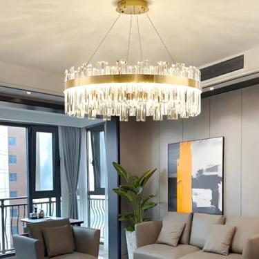 Imagem de Gimpo, Lustre Pendente 130x77cm 160 Cristais LED 3 Cores Redondo Luminária Teto Gimpo KJDD-L-392-80CM