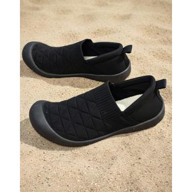 Imagem de Sapatos rasos com sensação de descalço para homens e mulheres, tênis sem cadarço para caminhada confortável, sapatos preguiçosos, sola plana, leve, casual, feminino, sapatos únicos pretos, Preto, 36