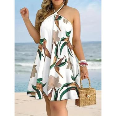 Imagem de Vestido Mini Sem Mangas plus Size Com Decote Halter E Estampa Floral P