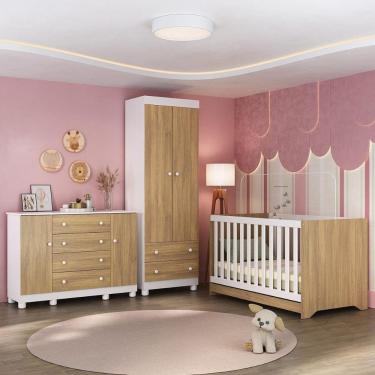Imagem de Quarto De Bebê Completo Com Berço Americano 3 Em 1 Allegra Multimóveis MP4594 Branco-madeirado