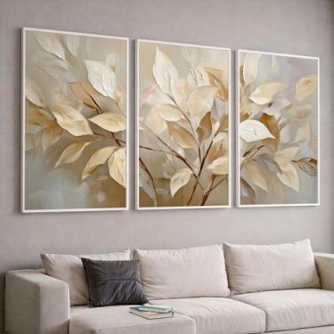 Imagem de Quadros com Moldura e Acrilico Cristal Vidro  Arvore Bege Areia Folhas
