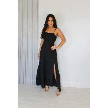 Imagem de Vestido Longo Feminino Fenda Lateral Decote Costas Ajustável Alcinha A