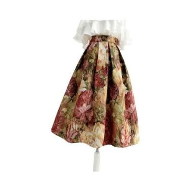 Imagem de Saia Elegante De Cintura Alta Com Estampa Floral Para Mulheres, Compri