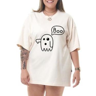 Imagem de Camiseta Oversized Feminina 100 Algodão Gola Redonda Estampa Boo Fantasma Streetwear-Feminino