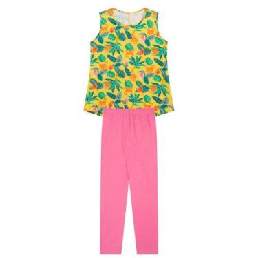 Imagem de Conjunto Infantil Menina Em Cotton, Regata Amarela E Legging Rosa - Ba