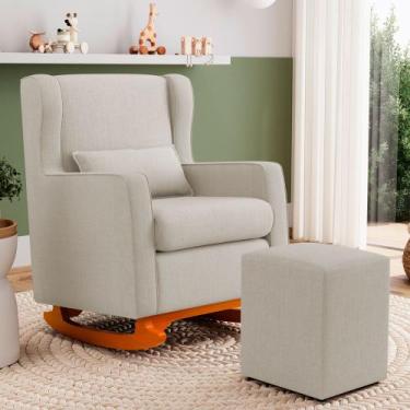 Imagem de Poltrona Decorativa Sala de Estar Zoe com Base Balanço e Puff Linho Be