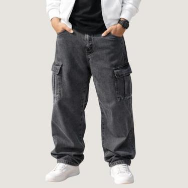 Imagem de Calça Cargo Bolso Lateral Skatista Streetwear Urbano Rua Cinza Grafite
