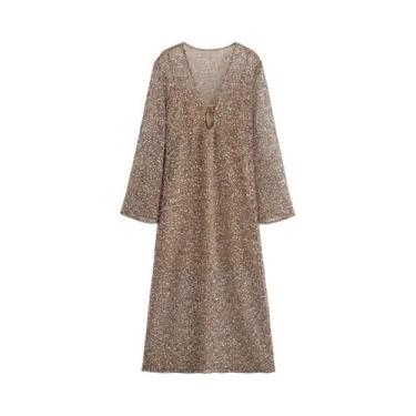 Imagem de Vestido Longo Plissado Com Lantejoulas Sexy Para Mulheres, Decote Em V