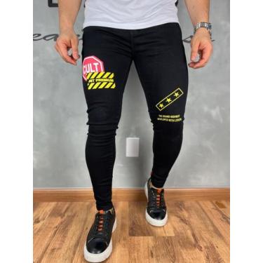 Imagem de Calça Preta Jeans Premium Bordado Cult Super Skinny Com Elastano JST J