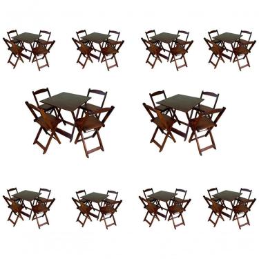 Imagem de Kit 10 Conjuntos Dobráveis 70x70 Imbuia 10 Mesas E 40 Cadeiras Bar Restaurante Lanchonete