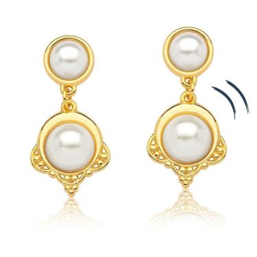 Imagem de Brinco Corte De Princesa C/Pérola Elegante Revestido Em Ouro