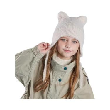 Imagem de Gorro De Inverno Infantil Tricotado Com Orelhas De Gato, Quente E Conf