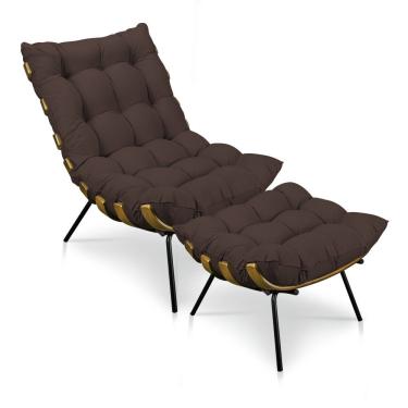 Imagem de Kit Poltrona Costela Com Puff Para Sala Suede Marrom Neros Interiores