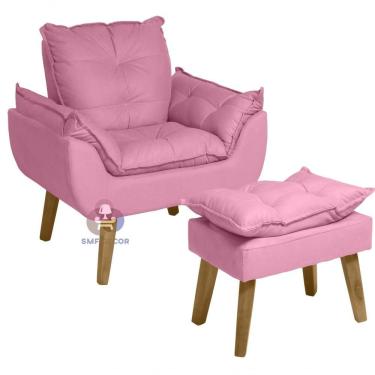 Imagem de Poltrona E Puff Opala Suede Veludo Light Fibra Siliconada Rosa SMF Decor