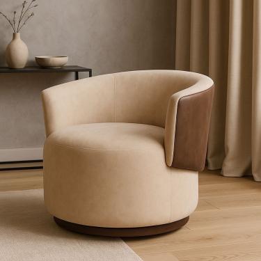 Imagem de Poltrona Orgânica Liz Suede Corino Marrom Off White Natural Divani