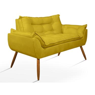 Imagem de Poltrona Namoradeira Luxo Sala Quarto Suede Fibra Siliconada Amarelo Balaqui Decor