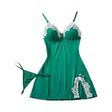 Imagem de Camisola Sexy De Renda Com Decote Em V Profundo Na Cor Roxo Claro, Con