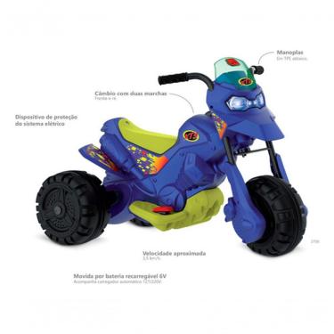 Imagem de Moto Elétrica Infantil Moto Xt3 6V com Câmbio Frente e Ré e Bateria Recarregável 6V Pre...