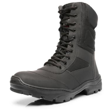 Imagem de Bota Coturno Militar Couro Adventure Cano Alto Fechamento Cadarço Biqueira Reforçada So...