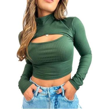 Imagem de Cropped Gringa Manga Longa Blusinha Blogueira Gola Alta
