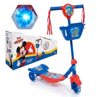 Imagem de Patinete Mickey Mouse Disney 3 Rodas Infantil Com Cesta Luzes E Sons S