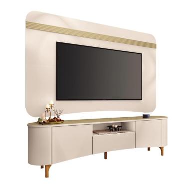 Imagem de Rack com Painel Suspenso Elara Armony para TV Até 80" MDF com Gaveta e Portas Off White HB Móveis