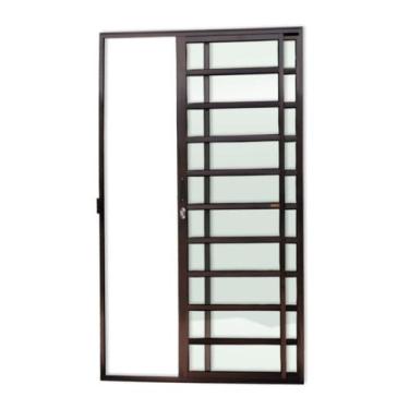 Imagem de Porta de Alumínio de Correr 210x150cm 2 Folhas com Travessa e Vidro Li