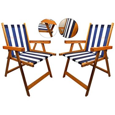 Imagem de Kit 2 Cadeira De Madeira Dobrável Para Lazer Jardim Praia Piscina Camping - AMZ - Azul Marinho