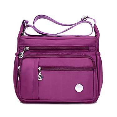 Imagem de JXGSGOGO Bolsa tiracolo feminina com vários bolsos, casual, à prova d'água, de nylon, bolsa de ombro, Roxa, Large, Macio