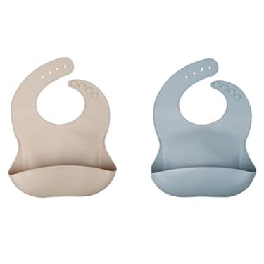 Imagem de Babador De Silicone Com Pega Migalhas, IBMKIDS, Kit Com 2 Unidades (Azul e Cinza)
