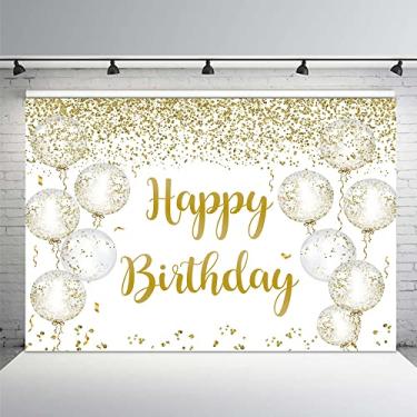 Imagem de MEHOFOND Balões de ouro branco de 2,1 m x 1,5 m para festa de aniversário, confetes, balões dourados com glitter para meninas, princesa, decoração de fundo, suprimentos para cabine de fotos