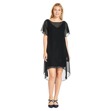 Imagem de Adrianna Papell Vestido curto feminino com sobreposição de chiffon, Preto, M