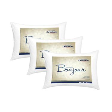 Imagem de 3 Travesseiros Ortobom Modelo Bonjour 100% Poliéster Enchimento Em Fib
