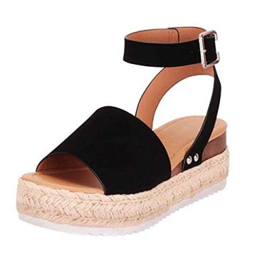 Imagem de Sandálias femininas sandálias femininas elegantes no tornozelo sandálias rasteiras abertas dedo do pé com tira em T sandália a6, Preto, 5
