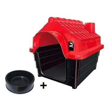 Imagem de Casa Casinha Cachorro Plástica N2 Pequena + Comedouro Cor:vermelho