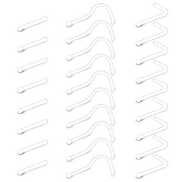 Imagem de Modrsa – Retentor de argolas de nariz transparentes de 18 g para cirurgia de trabalho, flexível, em forma de G, parafuso de nariz redondo, superfície plana, cor de osso, plástico e retentor de piercing de narina com joia