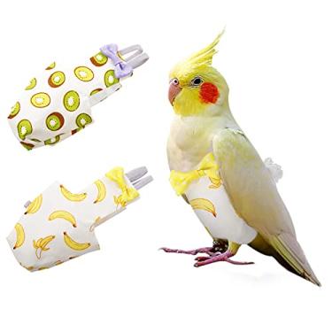 Imagem de KAMA BRIDAL Fraldas laváveis de papagaio de fralda de pássaro, roupa de voo de papagaio, fraldas reutilizáveis para periquito, calopsita mini arara Budgie Canary 2 peças