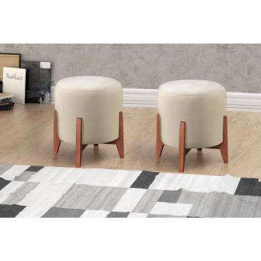 Imagem de Kit Puff Banqueta Thor Luxo Suede Bege Claro