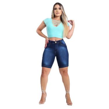 Imagem de Bermuda Feminina Ciclista Jeans Com Licra  Azul Marinho Liso 2 - Kaena