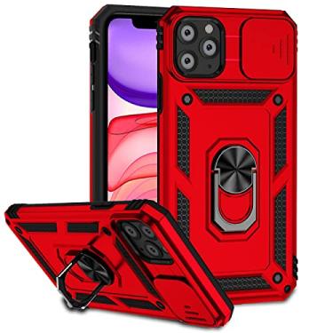 Imagem de Hitaoyou Capas para iPhone 11 Pro Max, capa para iPhone 11 Pro Max com capa de câmera e suporte de grau militar à prova de choque com suporte magnético para carro para iPhone 11 Pro Max vermelho