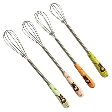 Imagem de Verdental 4 peças de 17,8 cm coloridos pequenos batedores de aço inoxidável com design fofo de alça de urso de desenho animado pequeno batedor de balão para misturar e bater ovos