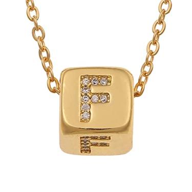 Imagem de LHDUF Colares de Inicial Pequenos para Mulheres, Presentes para Mulheres Fresco Bonito Quadrado Inicial Colar 18K Joias de Ouro para Mulheres, Metal, Sem Pedra Preciosa
